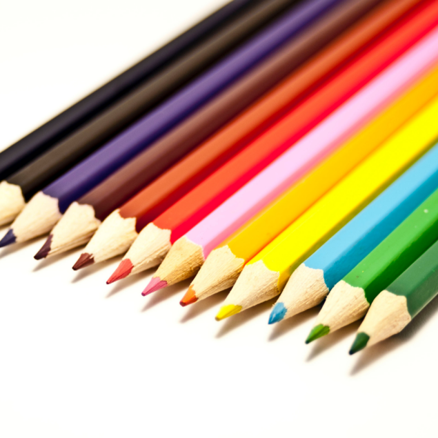 branded colouring pencils in multiple colours