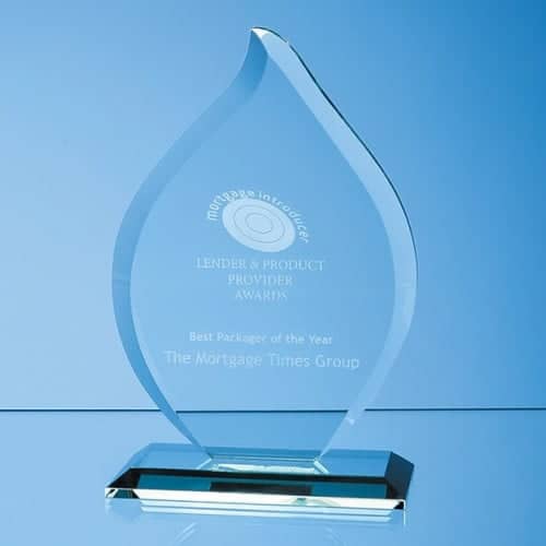 19cm x 12mm Jade Glass Flame Award