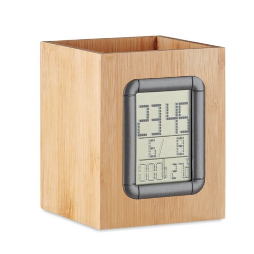 MANILA Bamboo pen holder and LCD clock