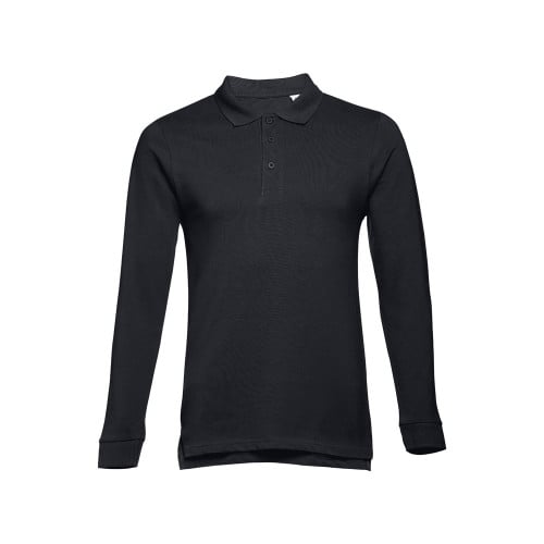THC BERN. Men's long-sleeved 100% cotton piqué polo shirt with removable label